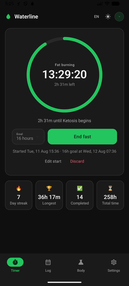 Waterline Android app — the same ring-shaped timer and fast statistics